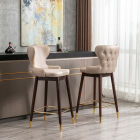 29.9&quot; Modern Leathaire Fabric bar chairs; Tufted Gold Nailhead Trim Gold Decoration Bar stools; Set of 2 (Beige)