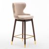 29.9&quot; Modern Leathaire Fabric bar chairs; Tufted Gold Nailhead Trim Gold Decoration Bar stools; Set of 2 (Beige)