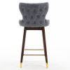 29.9&quot; Modern Leathaire Fabric bar chairs; Tufted Gold Nailhead Trim Gold Decoration Bar stools; Set of 2 (Stone Blue)