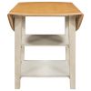 Farmhouse Round Kitchen Dining Table with Drop Leaf and 2-tier Shelves for Small Places