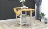 Farmhouse Round Kitchen Dining Table with Drop Leaf and 2-tier Shelves for Small Places