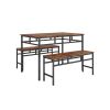 Dining table set 3PC;  structural strengthening;  industrial style (Rustic Brown; 43.31''L x 27.56''W x 29.53''H)