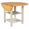 Farmhouse Round Kitchen Dining Table with Drop Leaf and 2-tier Shelves for Small Places