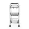 Exquisite Honeycomb Net Three Tiers Storage Cart with Hook Black RT