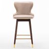 29.9&quot; Modern Leathaire Fabric bar chairs; Tufted Gold Nailhead Trim Gold Decoration Bar stools; Set of 2 (Beige)