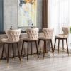 29.9&quot; Modern Leathaire Fabric bar chairs; Tufted Gold Nailhead Trim Gold Decoration Bar stools; Set of 2 (Beige)