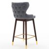 29.9&quot; Modern Leathaire Fabric bar chairs; Tufted Gold Nailhead Trim Gold Decoration Bar stools; Set of 2 (Stone Blue)