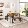 Dining table set 3PC;  structural strengthening;  industrial style (Rustic Brown; 43.31''L x 27.56''W x 29.53''H)