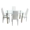 110cm Dining Table Set Tempered Glass Dining Table with 4pcs Chairs Transparent & Creamy White