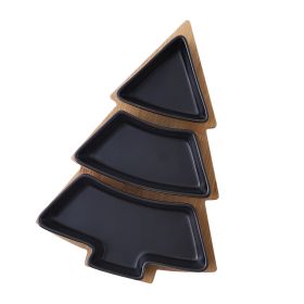 Creative Christmas tree ceramic snack plate with bamboo plate Christmas tree shaped plate dessert fruit plate candy plate cross-border exclusive suppl (colour: black)