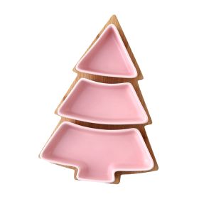 Creative Christmas tree ceramic snack plate with bamboo plate Christmas tree shaped plate dessert fruit plate candy plate cross-border exclusive suppl (colour: Pink)