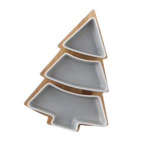 Creative Christmas tree ceramic snack plate with bamboo plate Christmas tree shaped plate dessert fruit plate candy plate cross-border exclusive suppl (colour: grey)