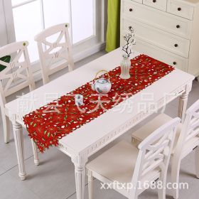 Manufacturer sells Christmas embroidered table flag table cloth table cloth hollowed out multi-purpose towel new polyester dining mat (colour: red, size: 38*87CM)