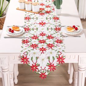 Manufacturer sells Christmas embroidered table flag table cloth table cloth hollowed out multi-purpose towel new polyester dining mat (colour: White safflower, size: 38*176CM)