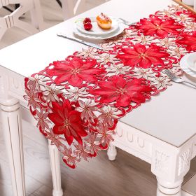 Manufacturer sells Christmas embroidered table flag table cloth table cloth hollowed out multi-purpose towel new polyester dining mat (colour: Red plus gold, size: 38*176CM)