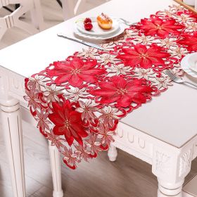 Manufacturer sells Christmas embroidered table flag table cloth table cloth hollowed out multi-purpose towel new polyester dining mat (colour: Red plus gold, size: 38*87CM)