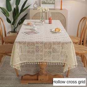 American style pastoral crochet table cloth woven hollowed out table cloth tassel cover table cloth beige hollowed out cloth table mat (colour: Beige - hollow cross cut, size: 85*85cm)