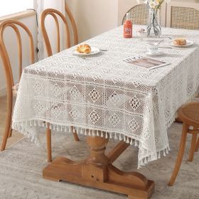 American style pastoral crochet table cloth woven hollowed out table cloth tassel cover table cloth beige hollowed out cloth table mat (colour: White - hollow square, size: 85*85cm)