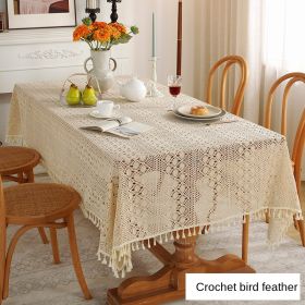 American style pastoral crochet table cloth woven hollowed out table cloth tassel cover table cloth beige hollowed out cloth table mat (colour: Crochet finch feather, size: 180*180cm)