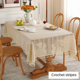 American style pastoral crochet table cloth woven hollowed out table cloth tassel cover table cloth beige hollowed out cloth table mat (colour: Crochet stripe, size: 180*180cm)