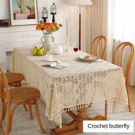 American style pastoral crochet table cloth woven hollowed out table cloth tassel cover table cloth beige hollowed out cloth table mat (colour: Crochet butterfly, size: 60*60cm)