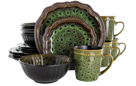 Elama 16 Piece Luxurious Stoneware Dinnerware Set (Color: Green)