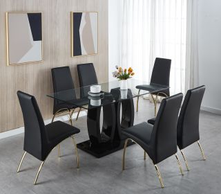 Contemporary Tempered Glass Top Double Pedestal Dining Table;  size 63" x 35.4" x 29.5" (Black or White) (Color: Black)