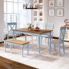 6 Piece Dining Table set with Bench; Wooden Kitchen Table Set w/ 4 Padded Dining Chairs