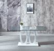 Contemporary Tempered Glass Top Double Pedestal Dining Table;  size 63" x 35.4" x 29.5" (Black or White)