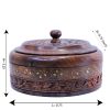 WILLART Handicraft Wooden Stainless Steel Bread Chaoati Casserole with Copper Finish Design;  1200 ml (Brown;  9 X 9 X 3.5 Inch )