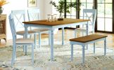 6 Piece Dining Table set with Bench; Wooden Kitchen Table Set w/ 4 Padded Dining Chairs