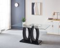 Contemporary Tempered Glass Top Double Pedestal Dining Table;  size 63" x 35.4" x 29.5" (Black or White)