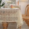 American style pastoral crochet table cloth woven hollowed out table cloth tassel cover table cloth beige hollowed out cloth table mat