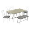 6 Piece Dining Table Set Wood Dining Table and chair Kitchen Table Set with Table;  Bench and 4 Chairs;  Rustic Style; White+Gray