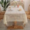 American style pastoral crochet table cloth woven hollowed out table cloth tassel cover table cloth beige hollowed out cloth table mat