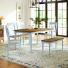 6 Piece Dining Table set with Bench; Wooden Kitchen Table Set w/ 4 Padded Dining Chairs