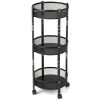 3-Tier Folding Metal Storage Rack Rolling Utility Cart